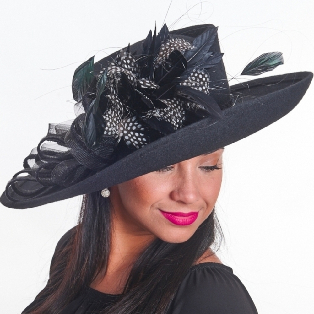 Beloved Millinery Fine Black Handcrafted Feathers Women's Hat Church Derby NWY
